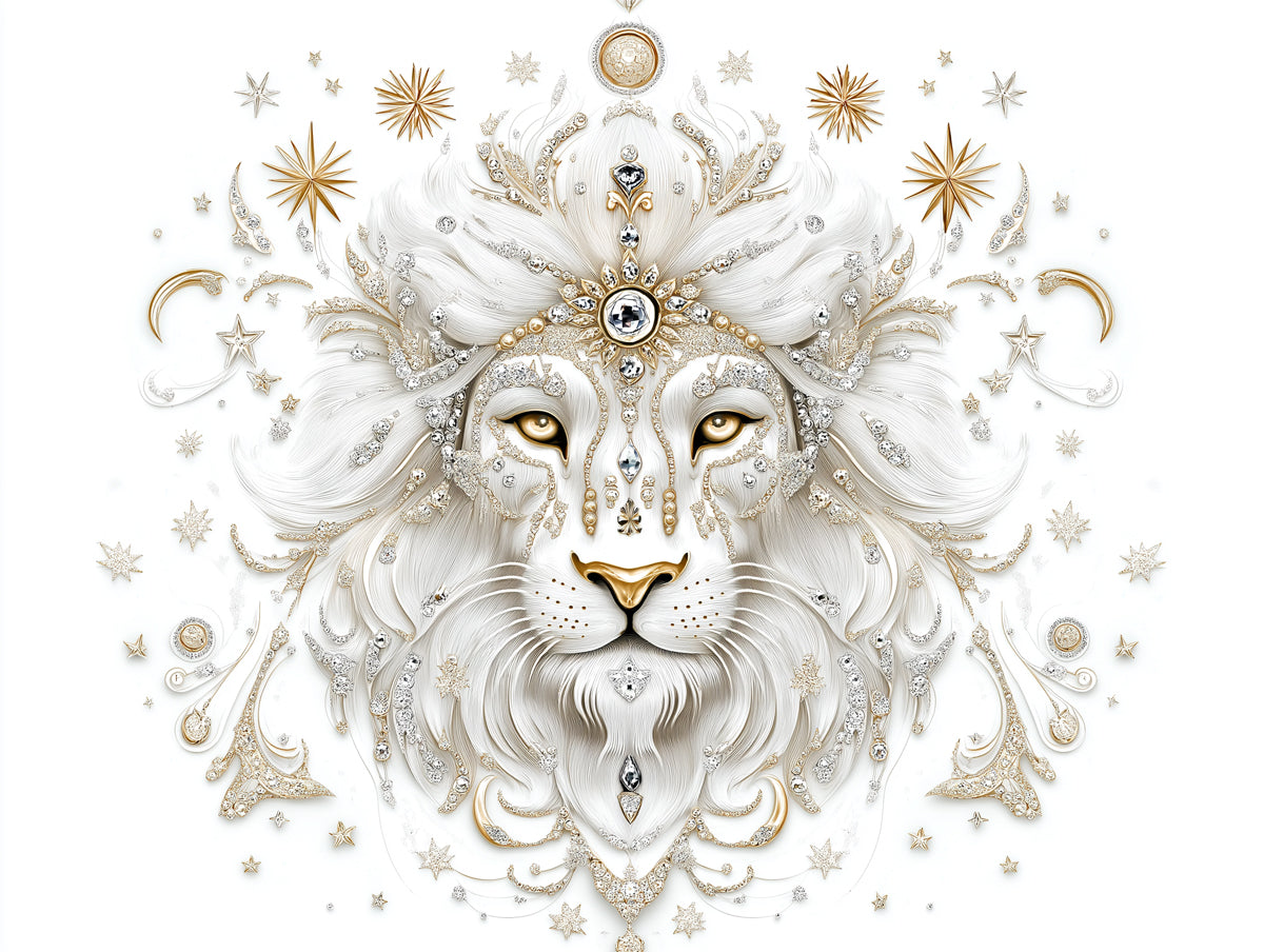 Leo - Regal Lion Mural Wallpaper | Gold, Gray, and Ornate Patterns
