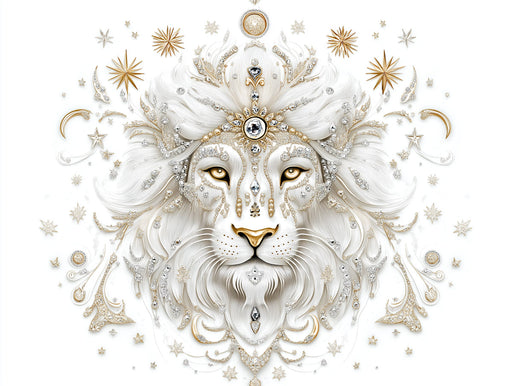 Leo - Regal Lion Mural Wallpaper | Gold, Gray, and Ornate Patterns