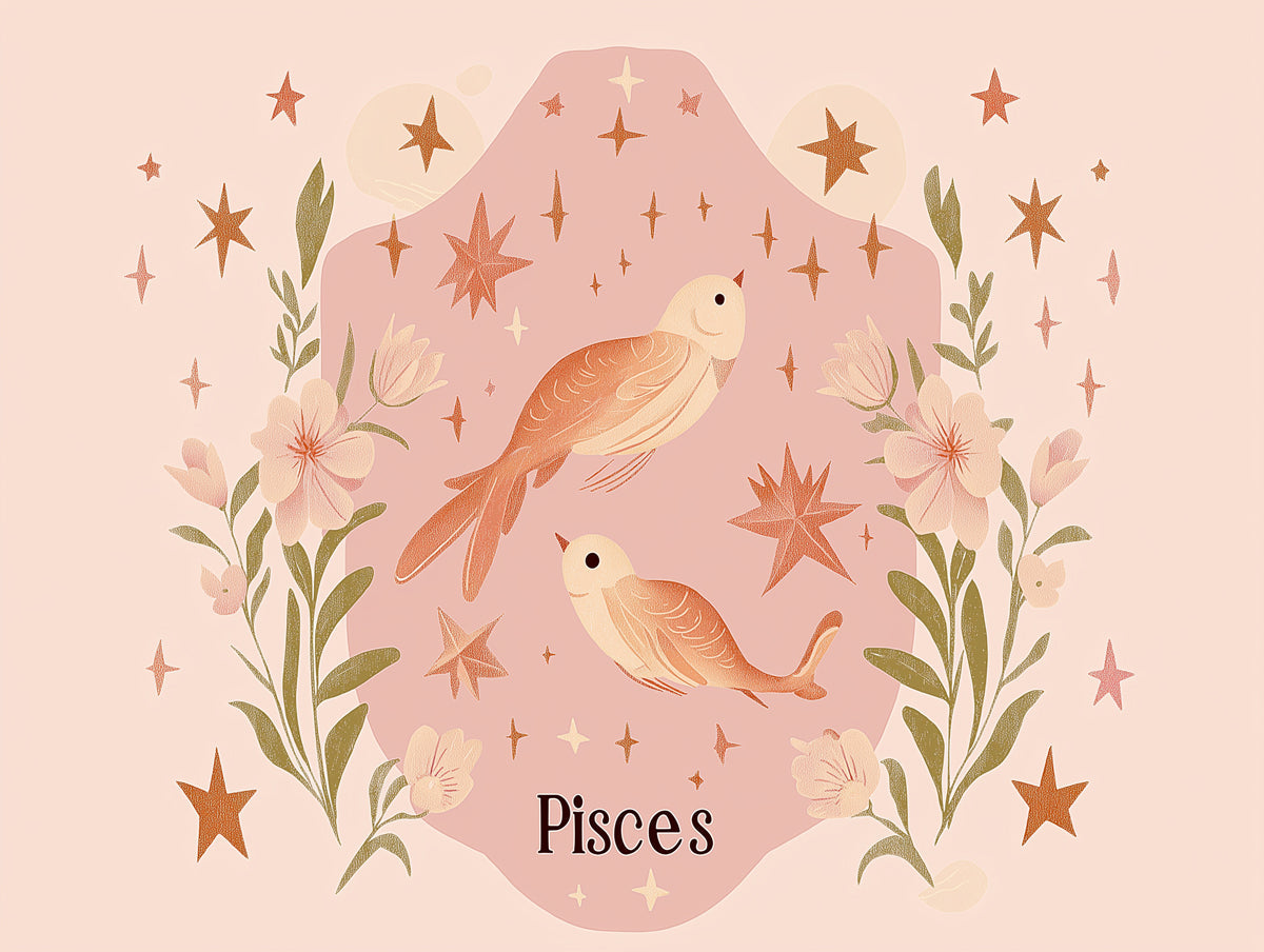 Pisces - Whimsical Fish Mural Wallpaper | Pastel Blues, Pinks, and Floral Elements