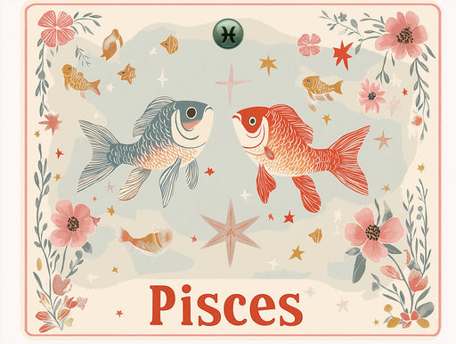 Pisces - Celestial Fish Mural Wallpaper | Dark Blue, Orange, and Cosmic Motifs