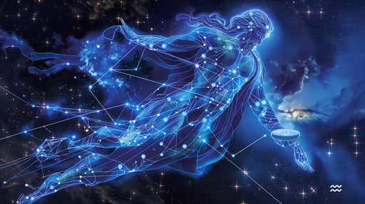 Aquarius - Cosmic Aquarius Mural Wallpaper | Dark Blue, Purple, and Celestial Elements