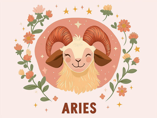 Aries - Cheerful Ram Mural Wallpaper | Soft Pastels, Floral Embellishments