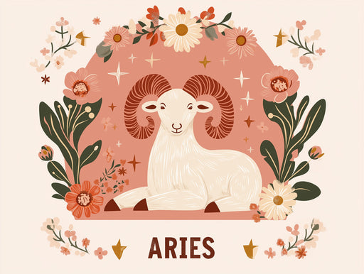 Aries - Cheerful Ram Mural Wallpaper | Soft Pastels, Floral Embellishments