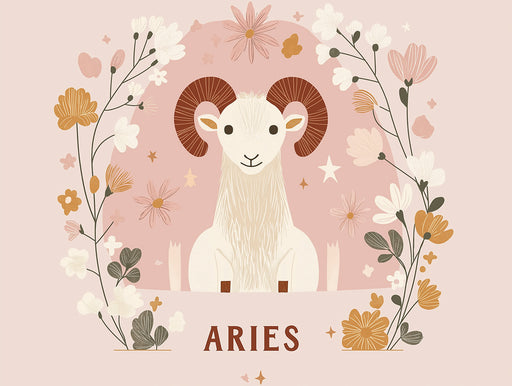 Aries - Cheerful Ram Mural Wallpaper | Soft Pastels, Floral Embellishments