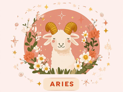 Aries - Cheerful Ram Mural Wallpaper | Soft Pastels, Floral Embellishments