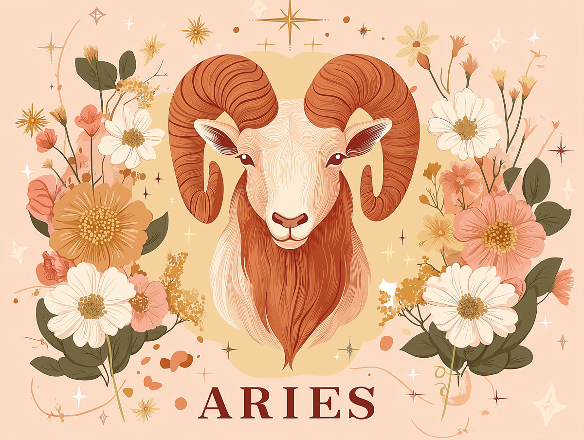 Aries - Elegant Ram Mural Wallpaper | Earthy Tones, Ornate Florals