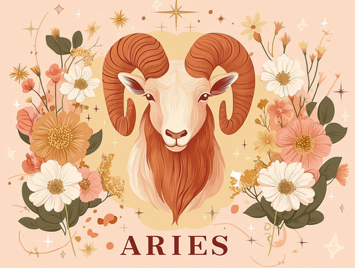 Aries - Elegant Ram Mural Wallpaper | Earthy Tones, Ornate Florals