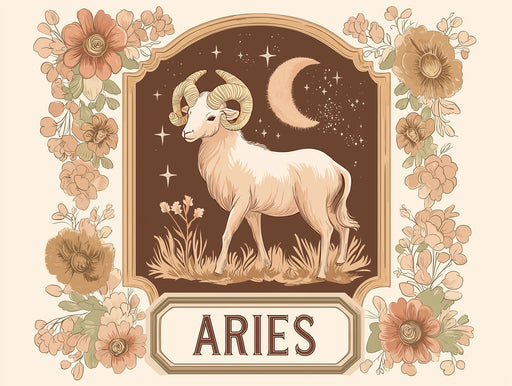 Aries - Celestial Ram Mural Wallpaper | Muted Browns, Starry Elements