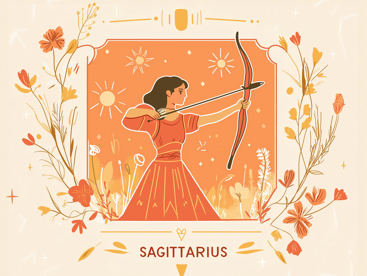 Sagittarius - Archer Adventure Mural Wallpaper | Earthy Orange, Yellow, and Floral Borders