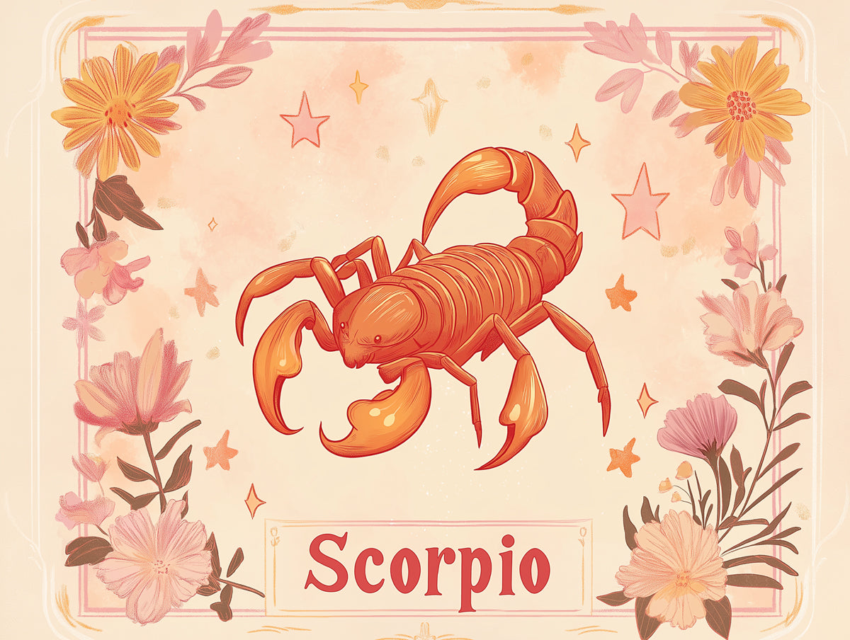 Scorpio - Mysterious Scorpion Mural Wallpaper | Dark Orange, Brown, and Starry Elements