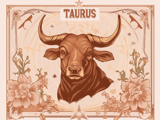 Taurus - Majestic Bull Mural Wallpaper | Earthy Tones, Floral Ornaments