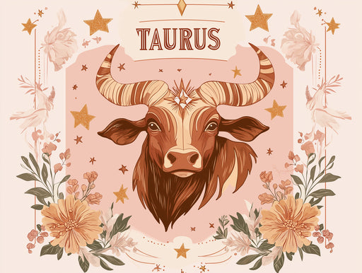 Taurus - Gentle Bull Mural Wallpaper | Soft Pinks, Floral Crown