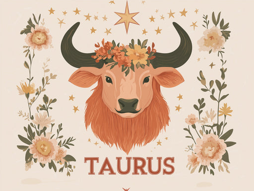  Taurus - Bull Mural Wallpaper with Floral and Starry Elements