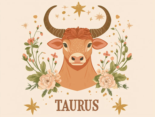  Taurus - Bull Mural Wallpaper with Floral and Starry Elements