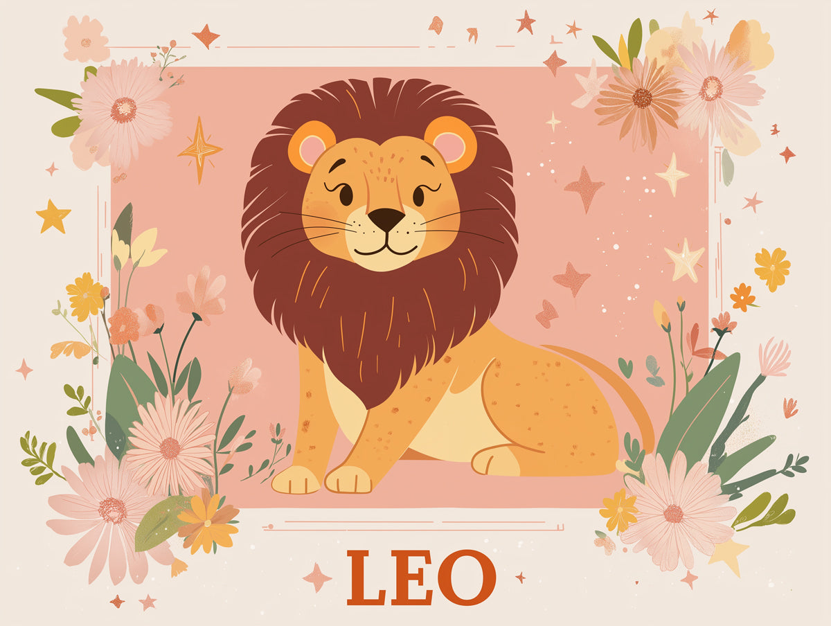 Leo - Adorable Lion Mural Wallpaper | Soft Pastels, Floral Frames