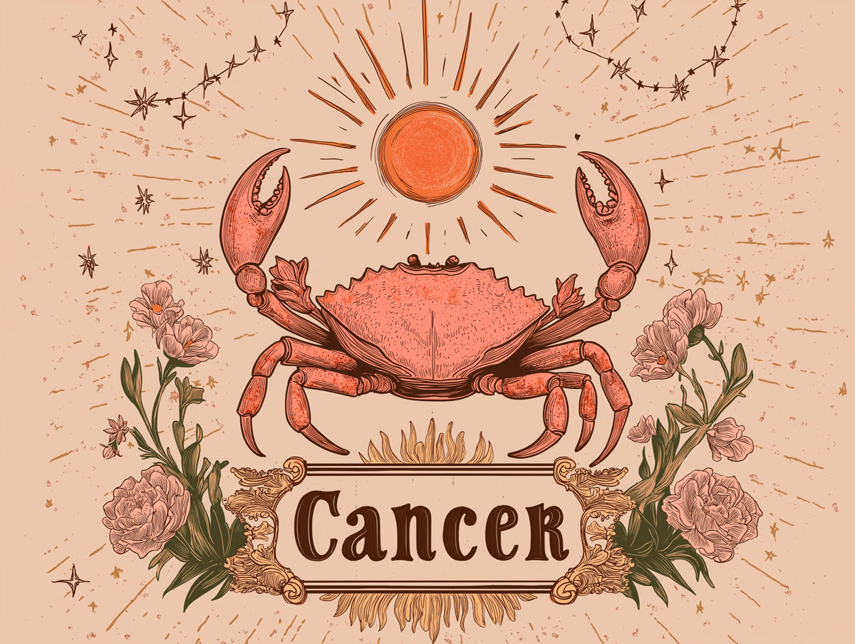 Cancer - Sunlit Crab Mural Wallpaper | Warm Browns, Celestial Motifs