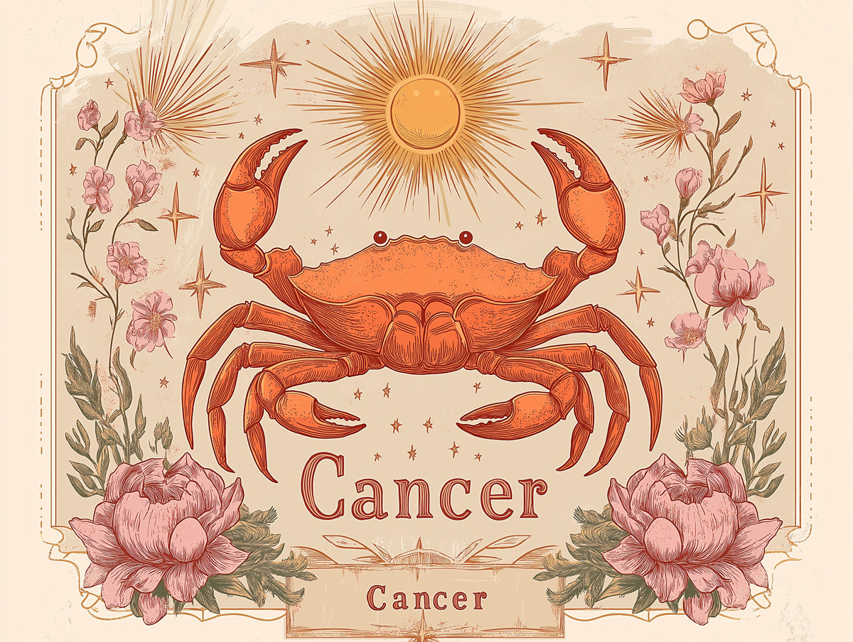 Cancer - Sunlit Crab Mural Wallpaper | Warm Browns, Celestial Motifs