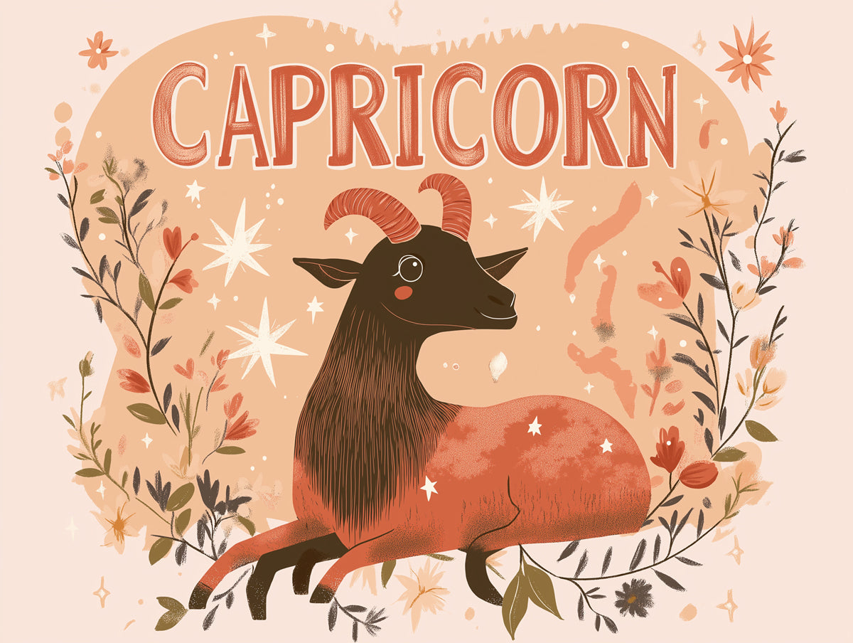 Capricorn - Majestic Sea - Goat Mural Wallpaper | Dark Blue, Gold Accents