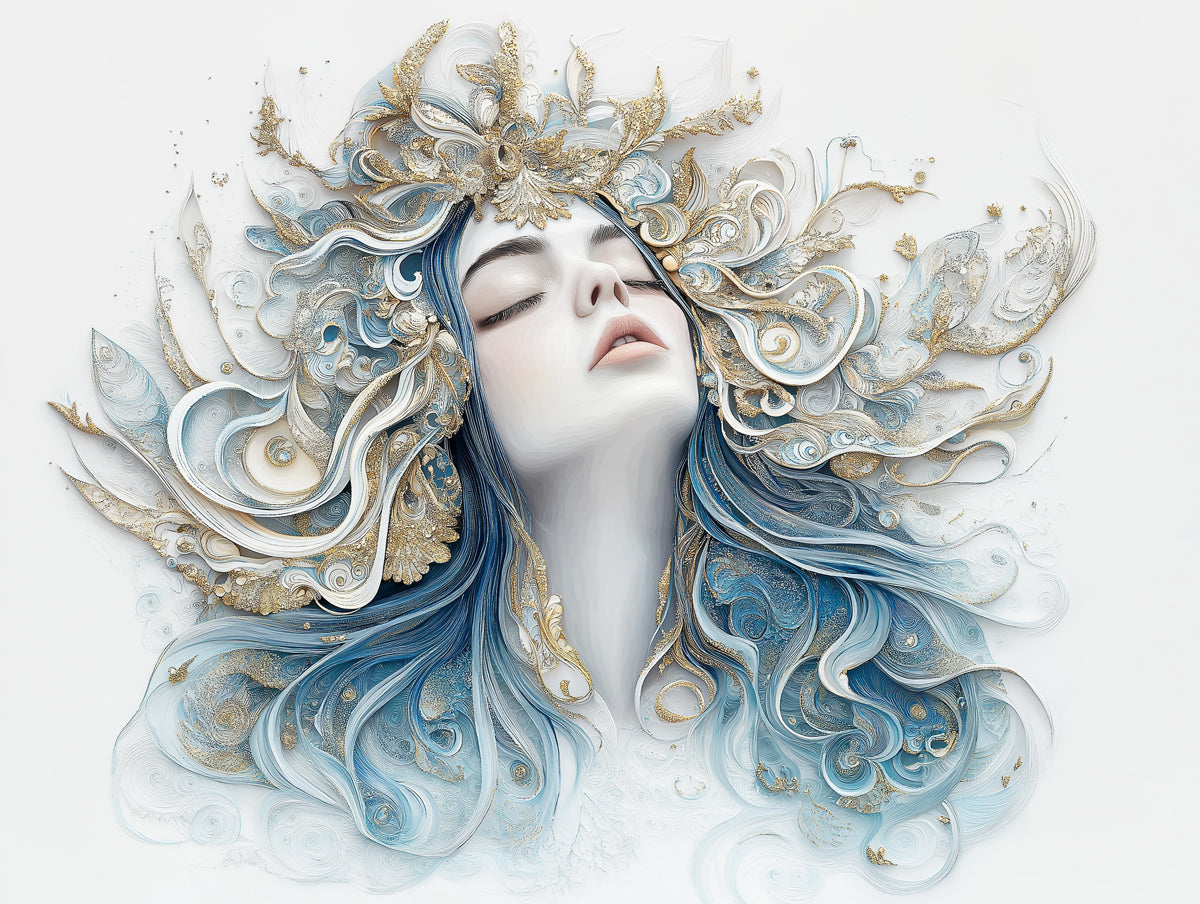 Abstract Zodiac - Inspired Mural Wallpaper | Blue - Gold, Flowing Forms