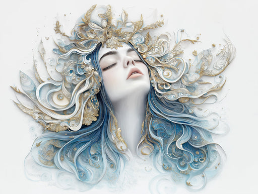 Abstract Zodiac - Inspired Mural Wallpaper | Blue - Gold, Flowing Forms