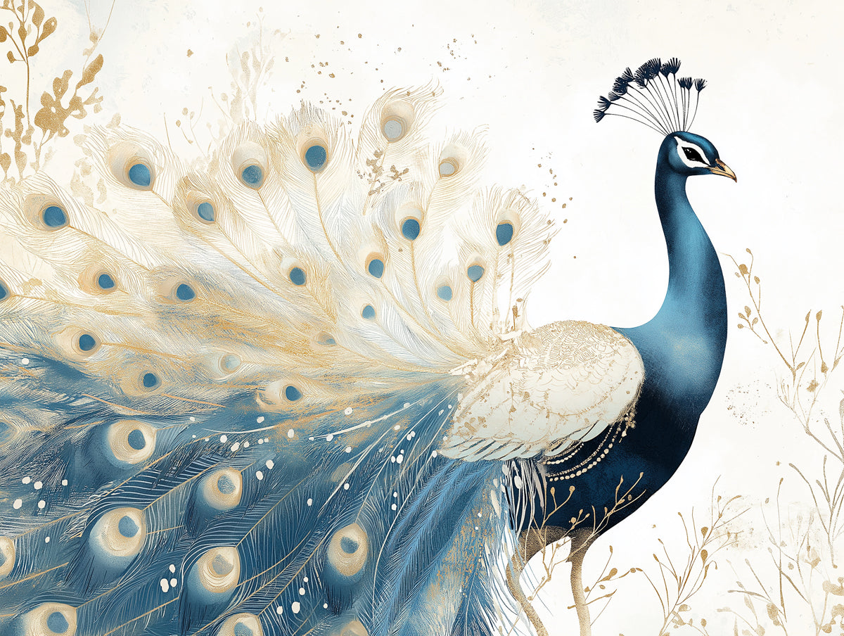 Ethereal Peacock Mural Wallpaper | Soft Blues, Delicate Feathers