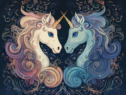 Unicorn - Themed Gemini Mural Wallpaper | Soft Blues, Pinks, and Celestial Touches