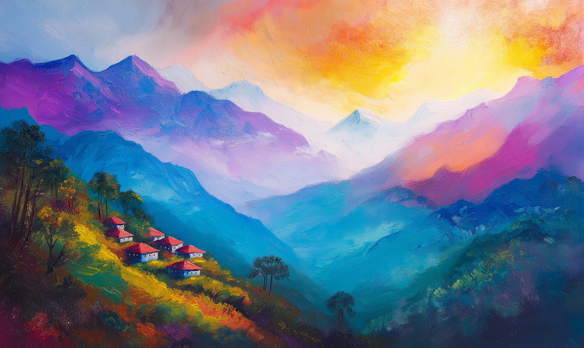 Mountain Hamlet in Color Mural Wallpaper