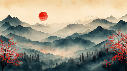 Red - Sun Mountain Reverie Mural Wallpaper