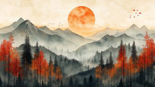 Serene Mountain - Sunset Fusion Mural Wallpaper