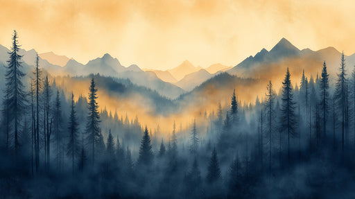 Golden - Haze Mountainscape Mural Wallpaper