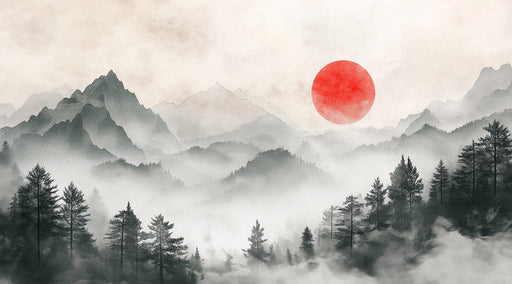 Red - Sun Mountain Reverie II Mural Wallpaper