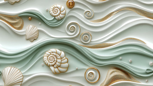 Coastal Wave and Shell Textures Mural Wallpaper