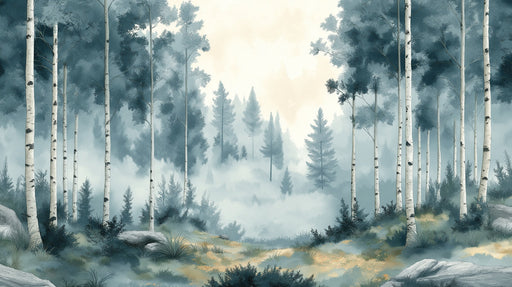 Misty Blue Forest Mural Wallpaper