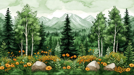 Mountain - Forest Floral Mural Wallpaper