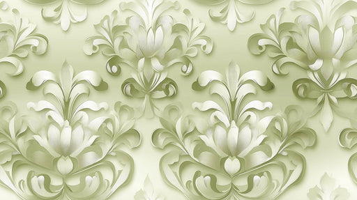 Green Floral Pattern Mural Wallpaper | Light Green and White with Wicker Lamps