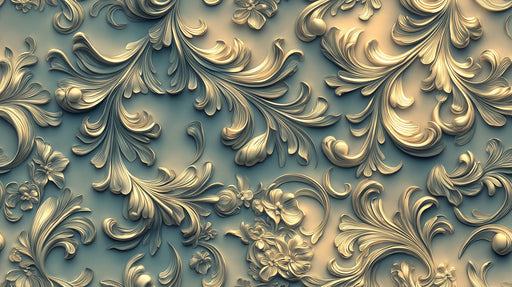 Teal and Gold Floral Mural Wallpaper | Teal, Gold and White with Dining Set