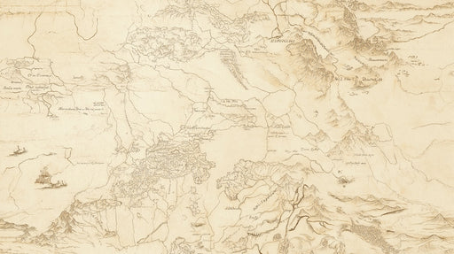 Vintage Geographical Map Mural Wallpaper | Beige and Brown in Seating Area