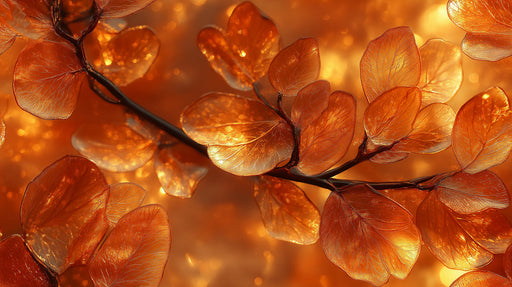 Glowing Leaves Mural Wallpaper | Orange and Copper in Living Room