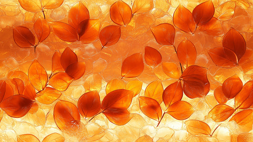 Glowing Leaves Mural Wallpaper | Orange and Copper in Living Room
