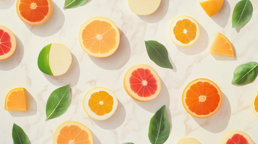 Citrus and Leaves Mural Wallpaper | Orange, Green, and Beige in Seating Area