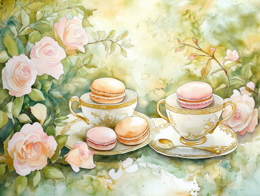Macarons and Roses Mural Wallpaper | Pastel Tones in Dining Area