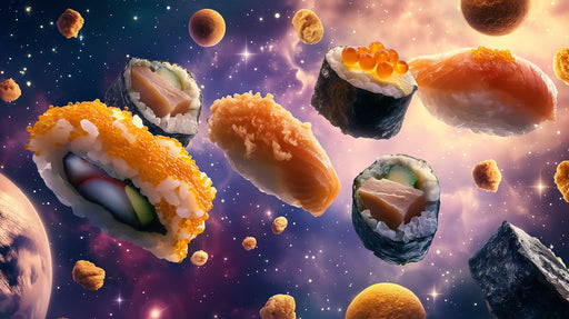 Cosmic Sushi Mural Wallpaper | Rich and Galactic Tones in Dining Area