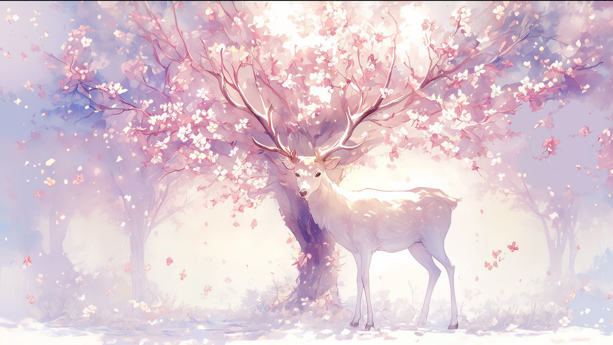 Pink and Purple Deer in Forest Mural Wallpaper | Pink, Purple, White and Light Brown Deer -3