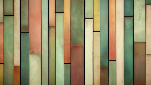 Pastel Wood Block Mural Wallpaper | Soft Tones in Seating Area