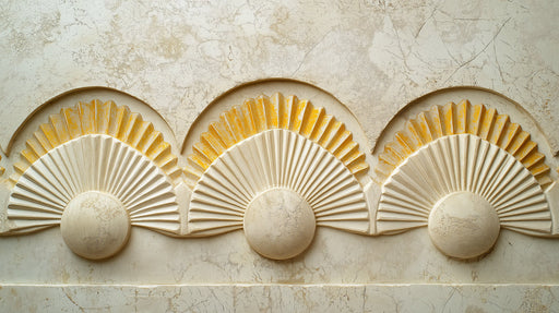 Beige Fan - shaped Mural Wallpaper in Bathroom | 
Modern and minimalist design 