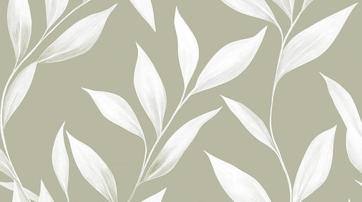 Beige and White Leaf Mural in Living Room | Modern and minimalist design 