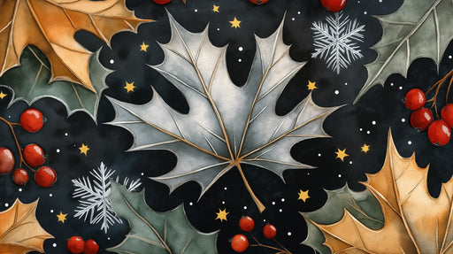 Botanical Seasonal Motif Mural Wallpaper | Festive Modern Decoration