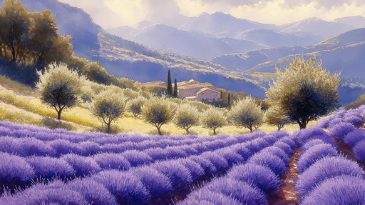 Lavender Hill Landscape Mural Wallpaper | Rustic Serene Decoration