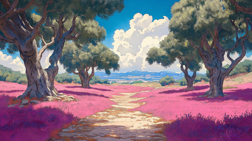 Pink Purple Field Tree Mural Wallpaper | Dreamy Nature Decoration