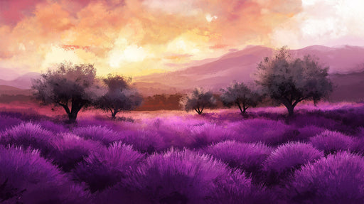 Purple Flower Mountain Landscape Mural Wallpaper | Fresh Natural Decoration